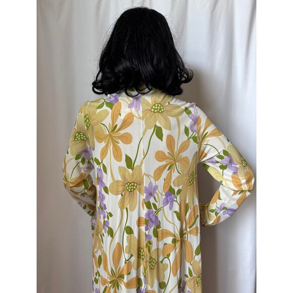 American Vintage unbranded 70's yellow Floral Maxi button down Dress medium - Picture 4 of 16